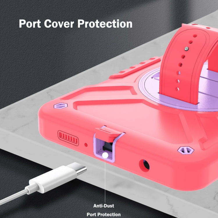 For Samsung Galaxy Tab A9 X110 X Rotation PC Hybrid Silicone Tablet Case with Strap(Red Purple) - Galaxy Tab A9 by buy2fix | Online Shopping UK | buy2fix
