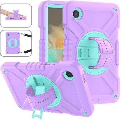 For Samsung Galaxy Tab A9 X110 X Rotation PC Hybrid Silicone Tablet Case with Strap(Purple Cyan) - Galaxy Tab A9 by buy2fix | Online Shopping UK | buy2fix