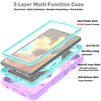 For Samsung Galaxy Tab A9 X110 X Rotation PC Hybrid Silicone Tablet Case with Strap(Purple Cyan) - Galaxy Tab A9 by buy2fix | Online Shopping UK | buy2fix