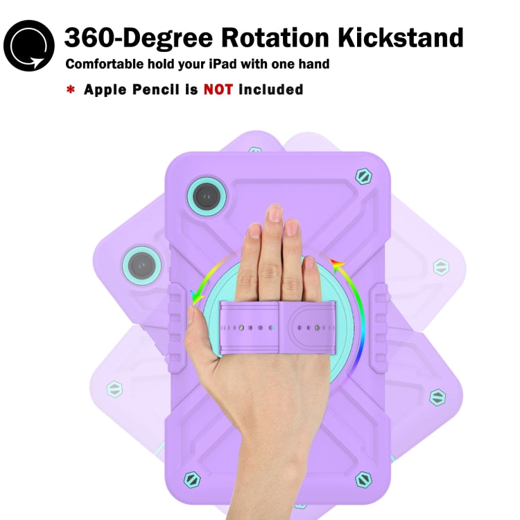 For Samsung Galaxy Tab A9 X110 X Rotation PC Hybrid Silicone Tablet Case with Strap(Purple Cyan) - Galaxy Tab A9 by buy2fix | Online Shopping UK | buy2fix