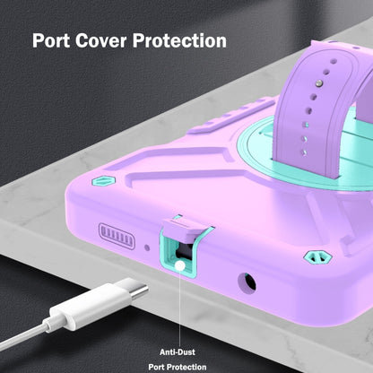 For Samsung Galaxy Tab A9 X110 X Rotation PC Hybrid Silicone Tablet Case with Strap(Purple Cyan) - Galaxy Tab A9 by buy2fix | Online Shopping UK | buy2fix