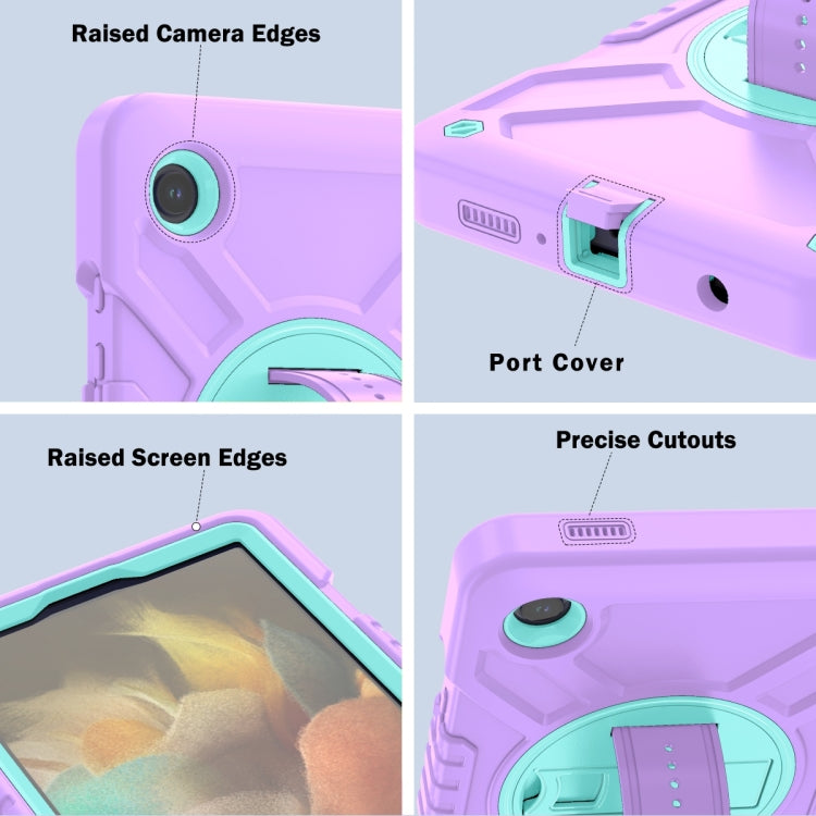 For Samsung Galaxy Tab A9 X110 X Rotation PC Hybrid Silicone Tablet Case with Strap(Purple Cyan) - Galaxy Tab A9 by buy2fix | Online Shopping UK | buy2fix