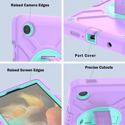 For Samsung Galaxy Tab A9 X110 X Rotation PC Hybrid Silicone Tablet Case with Strap(Purple Cyan) - Galaxy Tab A9 by buy2fix | Online Shopping UK | buy2fix