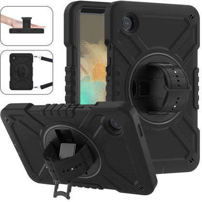 For Samsung Galaxy Tab A9 X110 X Rotation PC Hybrid Silicone Tablet Case with Strap(Full Black) - Galaxy Tab A9 by buy2fix | Online Shopping UK | buy2fix