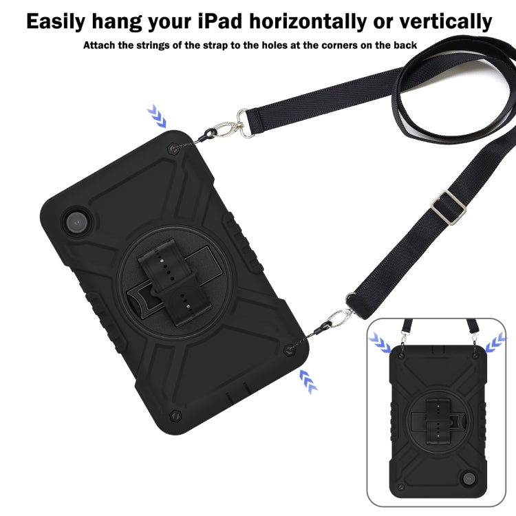 For Samsung Galaxy Tab A9 X110 X Rotation PC Hybrid Silicone Tablet Case with Strap(Full Black) - Galaxy Tab A9 by buy2fix | Online Shopping UK | buy2fix