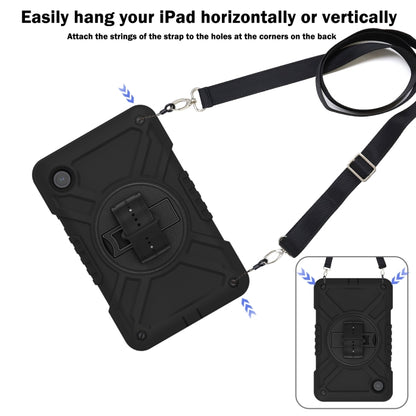 For Samsung Galaxy Tab A9 X110 X Rotation PC Hybrid Silicone Tablet Case with Strap(Full Black) - Galaxy Tab A9 by buy2fix | Online Shopping UK | buy2fix