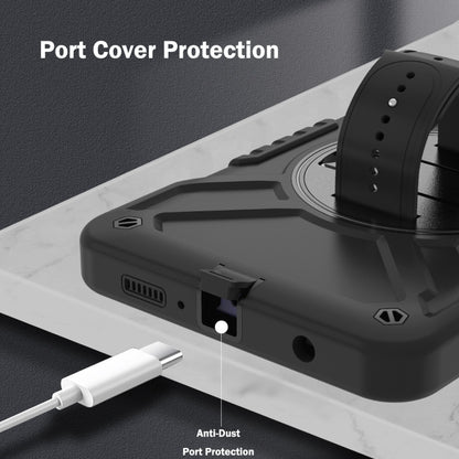 For Samsung Galaxy Tab A9 X110 X Rotation PC Hybrid Silicone Tablet Case with Strap(Full Black) - Galaxy Tab A9 by buy2fix | Online Shopping UK | buy2fix