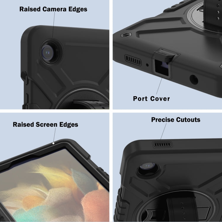 For Samsung Galaxy Tab A9 X110 X Rotation PC Hybrid Silicone Tablet Case with Strap(Full Black) - Galaxy Tab A9 by buy2fix | Online Shopping UK | buy2fix