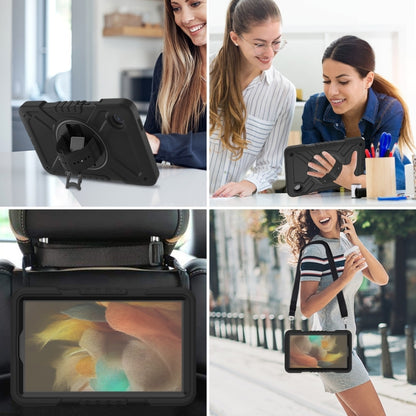 For Samsung Galaxy Tab A9 X110 X Rotation PC Hybrid Silicone Tablet Case with Strap(Full Black) - Galaxy Tab A9 by buy2fix | Online Shopping UK | buy2fix