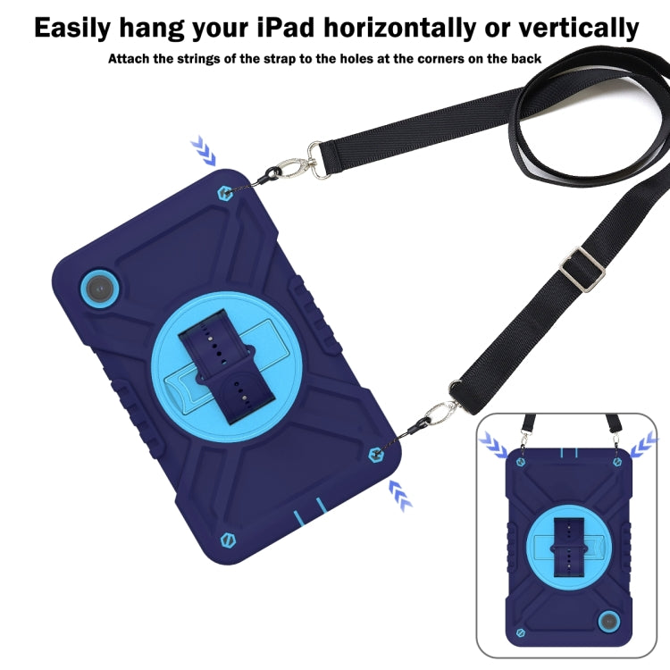 For Samsung Galaxy Tab A9 X110 X Rotation PC Hybrid Silicone Tablet Case with Strap(Navy Sky Blue) - Galaxy Tab A9 by buy2fix | Online Shopping UK | buy2fix