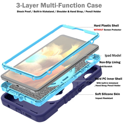 For Samsung Galaxy Tab A9 X110 X Rotation PC Hybrid Silicone Tablet Case with Strap(Navy Sky Blue) - Galaxy Tab A9 by buy2fix | Online Shopping UK | buy2fix