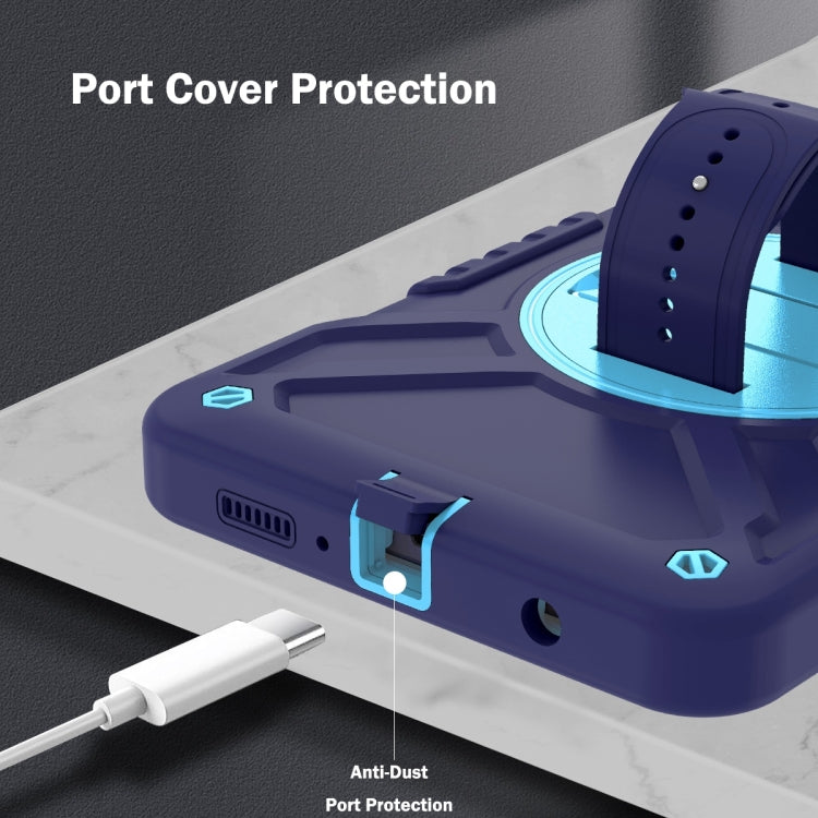 For Samsung Galaxy Tab A9 X110 X Rotation PC Hybrid Silicone Tablet Case with Strap(Navy Sky Blue) - Galaxy Tab A9 by buy2fix | Online Shopping UK | buy2fix
