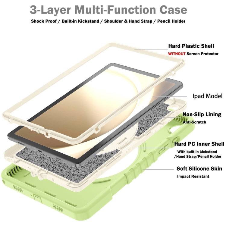 For Samsung Galaxy Tab A9+ X210 X Rotation PC Hybrid Silicone Tablet Case with Strap(Yellow Green White) - Galaxy Tab A9+ by buy2fix | Online Shopping UK | buy2fix