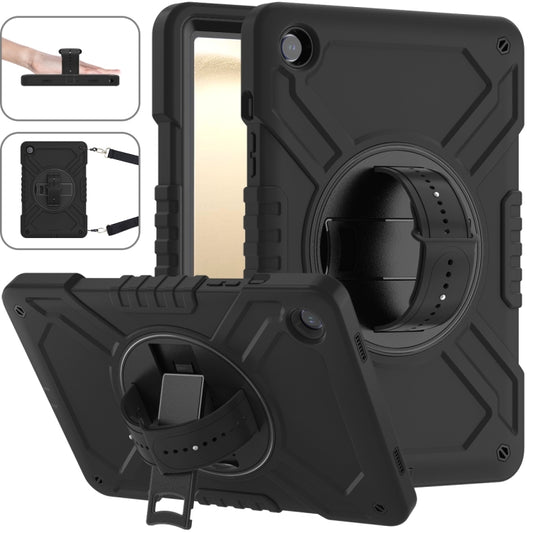 For Samsung Galaxy Tab A9+ X210 X Rotation PC Hybrid Silicone Tablet Case with Strap(Full Black) - Galaxy Tab A9+ by buy2fix | Online Shopping UK | buy2fix