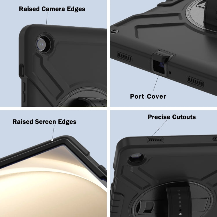 For Samsung Galaxy Tab A9+ X210 X Rotation PC Hybrid Silicone Tablet Case with Strap(Full Black) - Galaxy Tab A9+ by buy2fix | Online Shopping UK | buy2fix