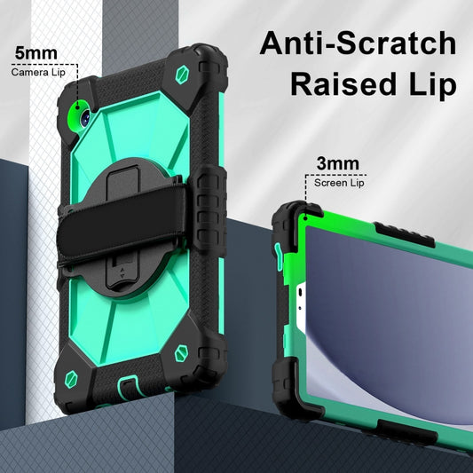For Samsung Galaxy Tab A9 Contrast Color Robot C2 Silicone Hybrid PC Tablet Case(Black Mint Green) by buy2fix