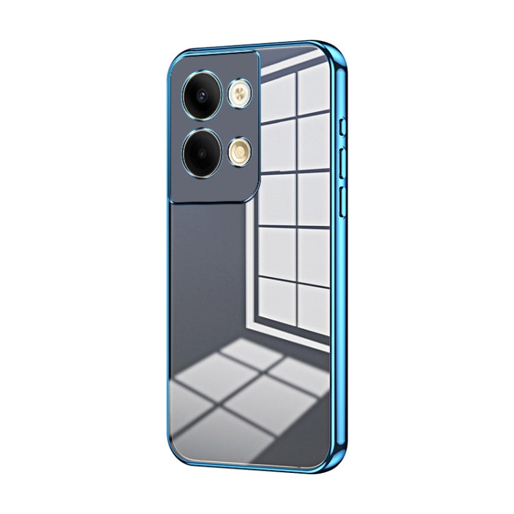 For OPPO Reno9 / Reno9 Pro Transparent Plating Fine Hole Phone Case(Blue) - OPPO Cases by buy2fix | Online Shopping UK | buy2fix