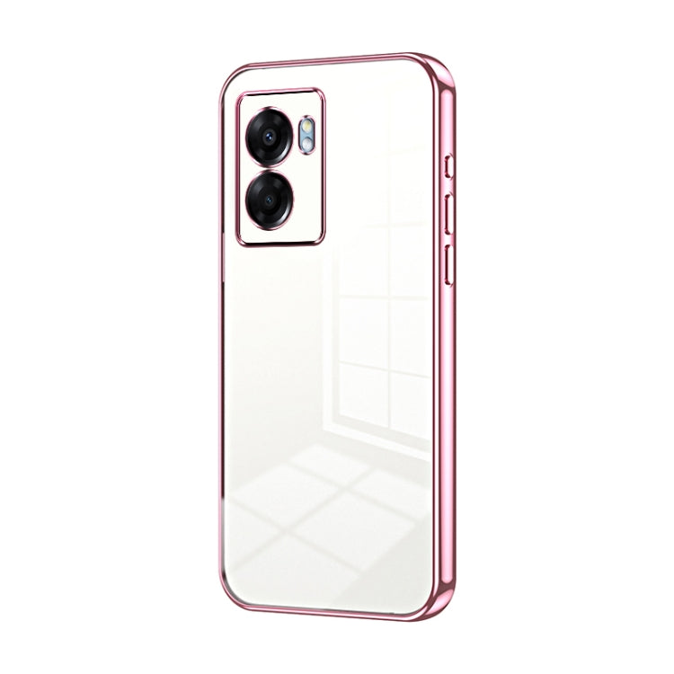 For OPPO A57 5G Transparent Plating Fine Hole Phone Case(Pink) - OPPO Cases by buy2fix | Online Shopping UK | buy2fix