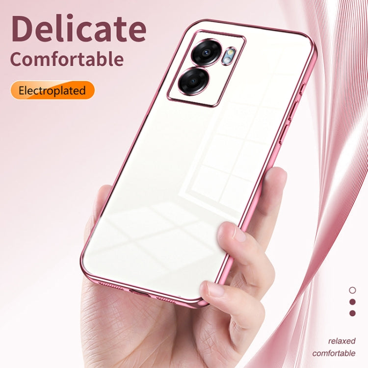 For OPPO A57 5G Transparent Plating Fine Hole Phone Case(Pink) - OPPO Cases by buy2fix | Online Shopping UK | buy2fix