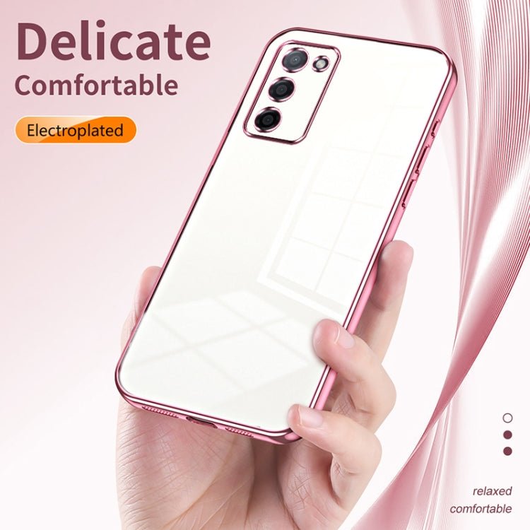 For OPPO A55 5G / A56 / A53s 5G Transparent Plating Fine Hole Phone Case(Pink) - OPPO Cases by buy2fix | Online Shopping UK | buy2fix