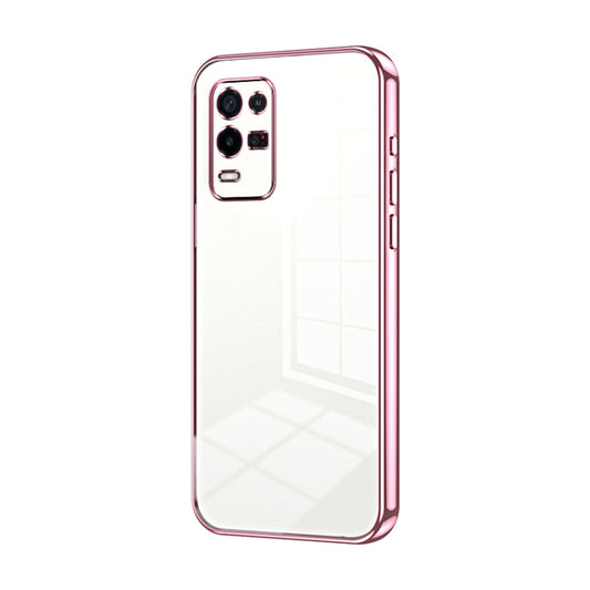 For OPPO K9x Transparent Plating Fine Hole Phone Case(Pink) - OPPO Cases by buy2fix | Online Shopping UK | buy2fix