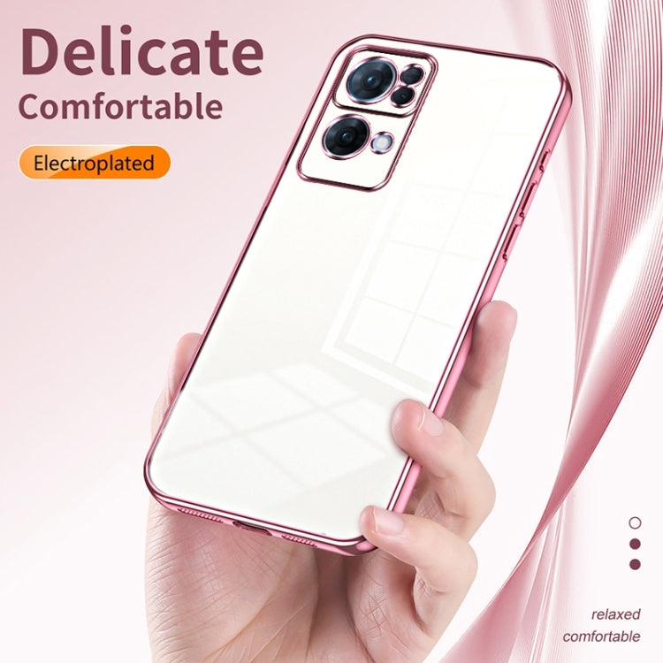 For OPPO Reno7 Pro Transparent Plating Fine Hole Phone Case(Blue) - OPPO Cases by buy2fix | Online Shopping UK | buy2fix