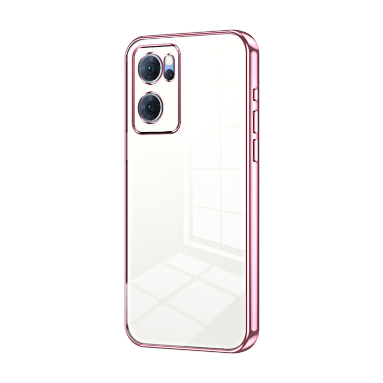 For OPPO Reno7 5G Transparent Plating Fine Hole Phone Case(Pink) - OPPO Cases by buy2fix | Online Shopping UK | buy2fix