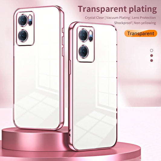 For OPPO Reno7 5G Transparent Plating Fine Hole Phone Case(Pink) by buy2fix