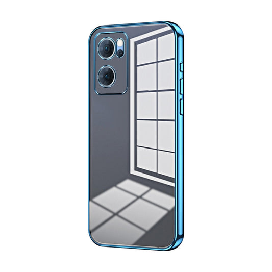 For OPPO Reno7 5G Transparent Plating Fine Hole Phone Case(Blue) - OPPO Cases by buy2fix | Online Shopping UK | buy2fix