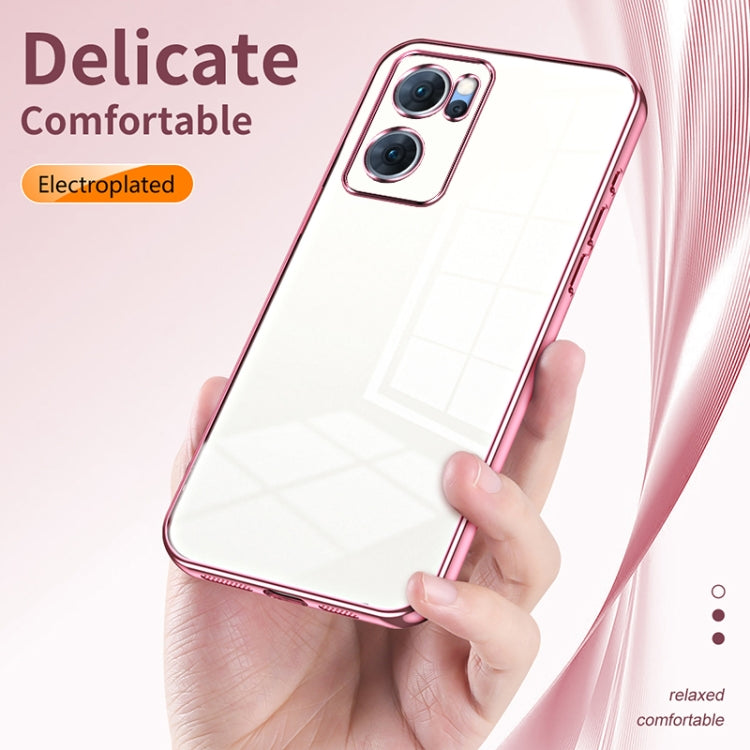 For OPPO Reno7 5G Transparent Plating Fine Hole Phone Case(Blue) - OPPO Cases by buy2fix | Online Shopping UK | buy2fix