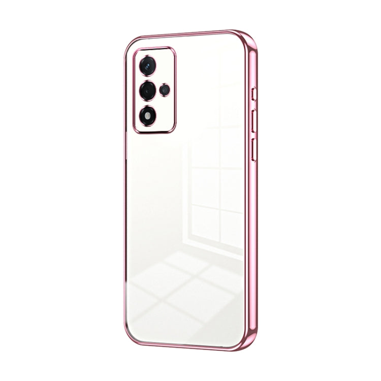 For OPPO A93s 5G Transparent Plating Fine Hole Phone Case(Pink) - OPPO Cases by buy2fix | Online Shopping UK | buy2fix