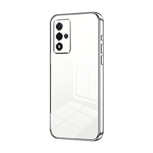 For OPPO A93s 5G Transparent Plating Fine Hole Phone Case(Silver) - OPPO Cases by buy2fix | Online Shopping UK | buy2fix