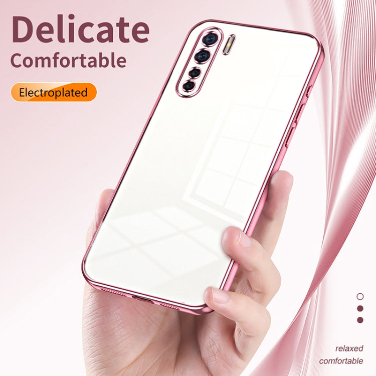 For OPPO Reno3 4G / F15 / A91 Transparent Plating Fine Hole Phone Case(Pink) - OPPO Cases by buy2fix | Online Shopping UK | buy2fix