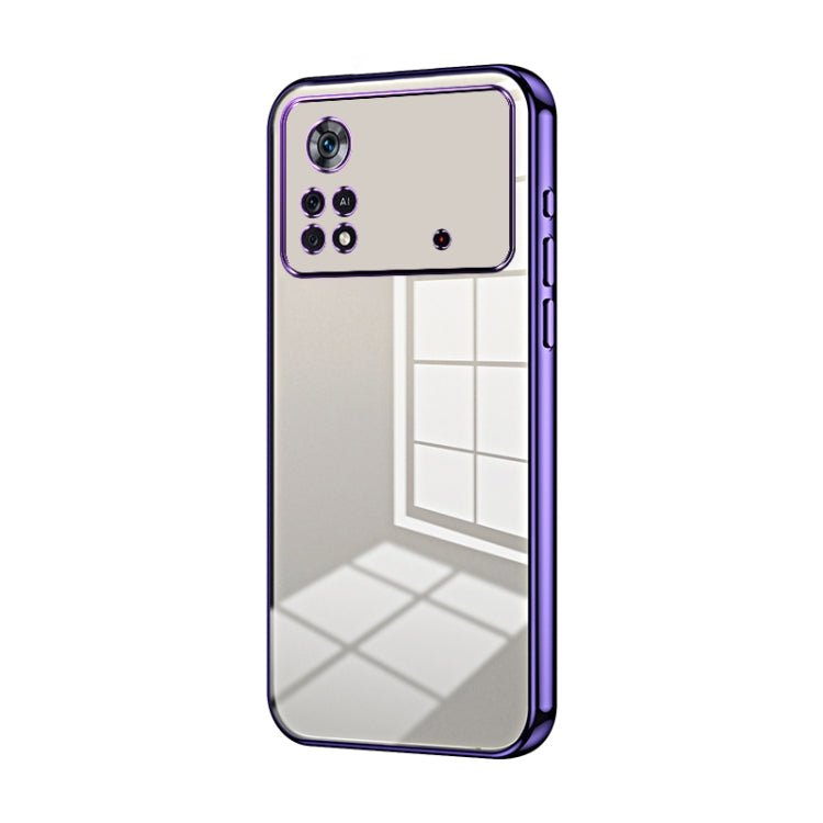 For Xiaomi Poco X4 Pro 5G Transparent Plating Fine Hole Phone Case(Purple) - Xiaomi Cases by buy2fix | Online Shopping UK | buy2fix
