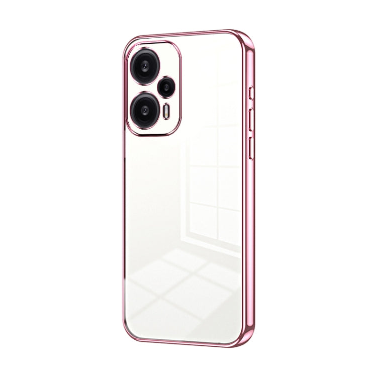 For Xiaomi Redmi Note 12 Turbo/Poco F5 Transparent Plating Fine Hole Phone Case(Pink) - Xiaomi Cases by buy2fix | Online Shopping UK | buy2fix
