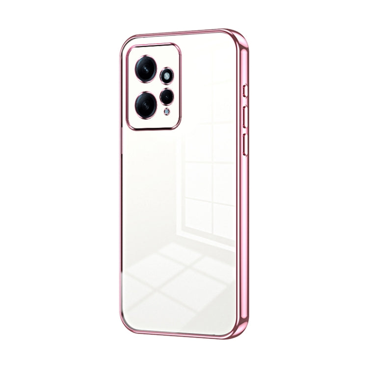 For Xiaomi Redmi Note 12 4G Transparent Plating Fine Hole Phone Case(Pink) - Xiaomi Cases by buy2fix | Online Shopping UK | buy2fix