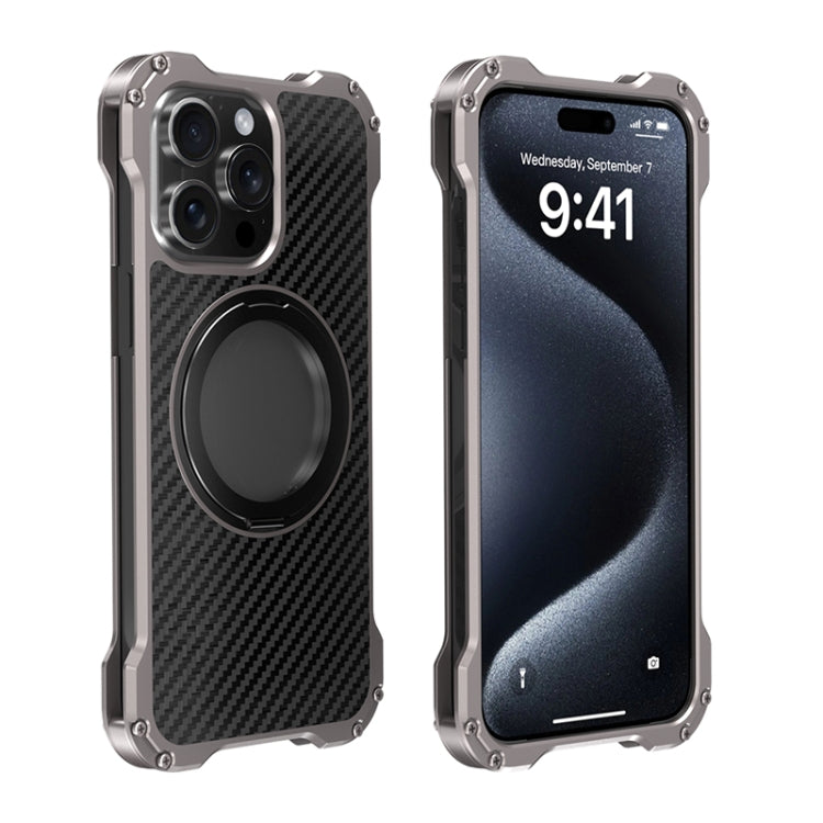 For iPhone 15 Pro R-JUST RJ51-1 Hollow Rotating Holder MagSafe Magnetic Metal Phone Case(Silver Grey) by R-JUST