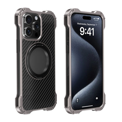 For iPhone 15 Pro R-JUST RJ51-1 Hollow Rotating Holder MagSafe Magnetic Metal Phone Case(Silver Grey) by R-JUST