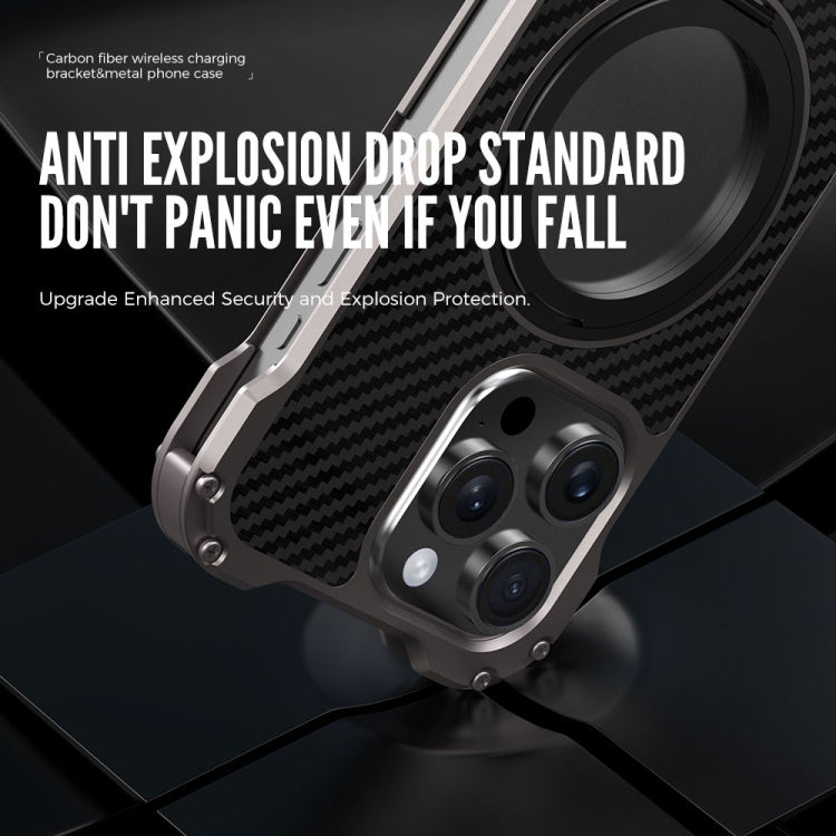 For iPhone 15 Pro R-JUST RJ51-1 Hollow Rotating Holder MagSafe Magnetic Metal Phone Case(Silver Grey) by R-JUST