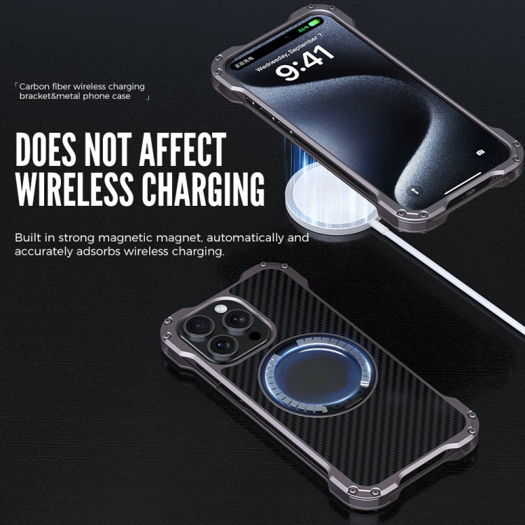 For iPhone 15 Pro R-JUST RJ51-1 Hollow Rotating Holder MagSafe Magnetic Metal Phone Case(Silver Grey) by R-JUST