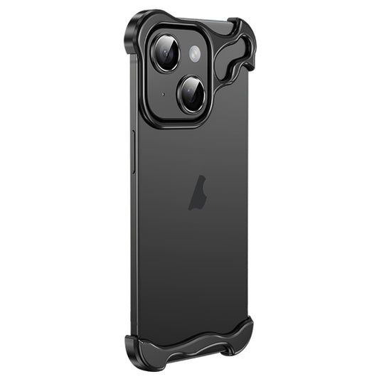 For iPhone 15 Plus Frameless Metal Corner Pad Phone Case with Lens Film(Black) - iPhone 15 Plus Cases by buy2fix | Online Shopping UK | buy2fix