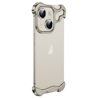 For iPhone 14 Frameless Metal Corner Pad Phone Case with Lens Film(Grey) - iPhone 14 Cases by buy2fix | Online Shopping UK | buy2fix