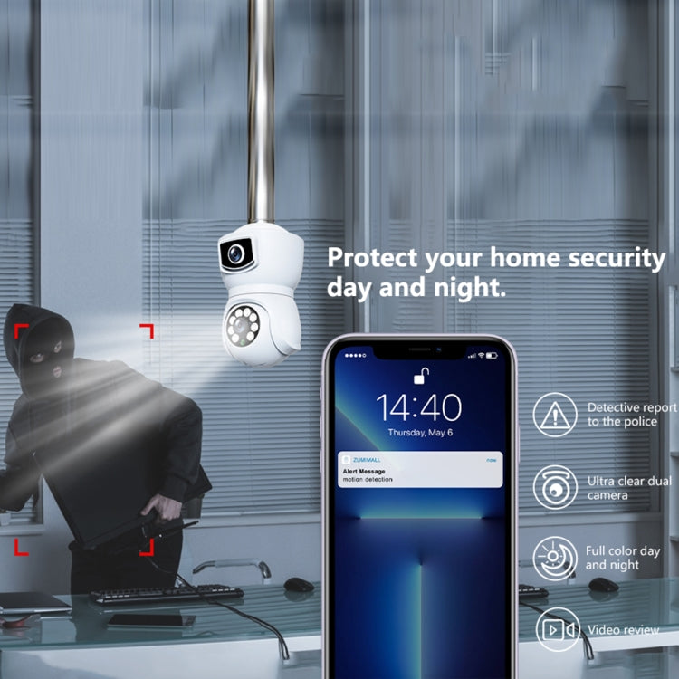 DP41 Bulb-type Dual-lens Motion Tracking Smart Camera Supports Voice Intercom(Black) by buy2fix