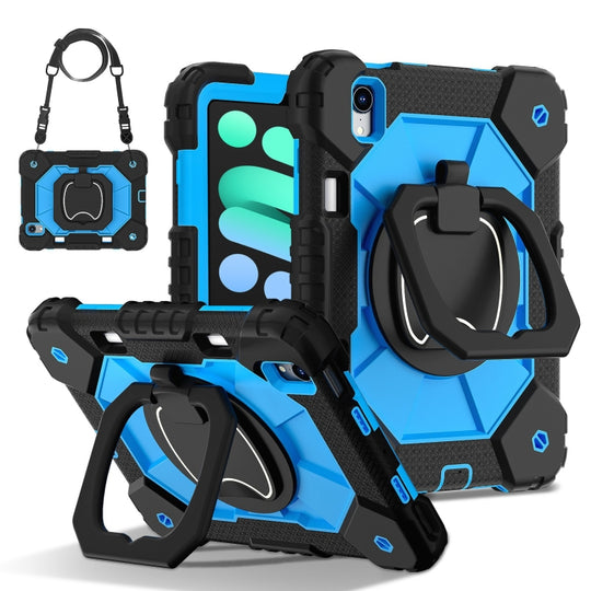 For iPad mini 2024 / mini 6 Contrast Color Robot Silicone Hybrid PC Tablet Case(Black Blue)