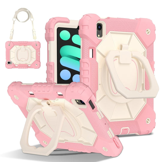 For iPad mini 2024 / mini 6 Contrast Color Robot Silicone Hybrid PC Tablet Case(Rose Gold Beige)