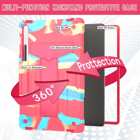 For Samsung Galaxy Tab S9 FE+ / S9+ T Holder Robot Silicone Hybrid PC Tablet Case(Camouflage Rose Red) by buy2fix