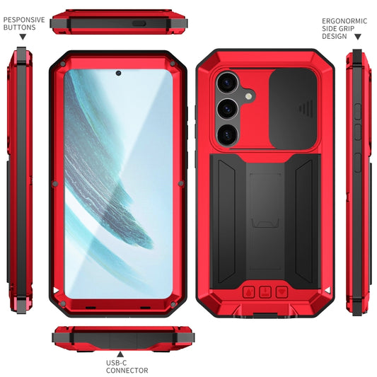 For Samsung Galaxy S24+ 5G R-JUST Sliding Camera Life Waterproof Holder Phone Case(Red) by R-JUST