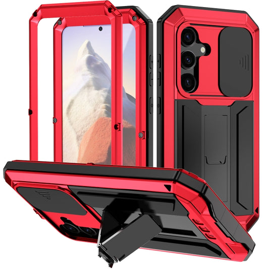For Samsung Galaxy S24 5G R-JUST Sliding Camera Life Waterproof Holder Phone Case(Red) - Galaxy S24 5G Cases by R-JUST | Online Shopping UK | buy2fix