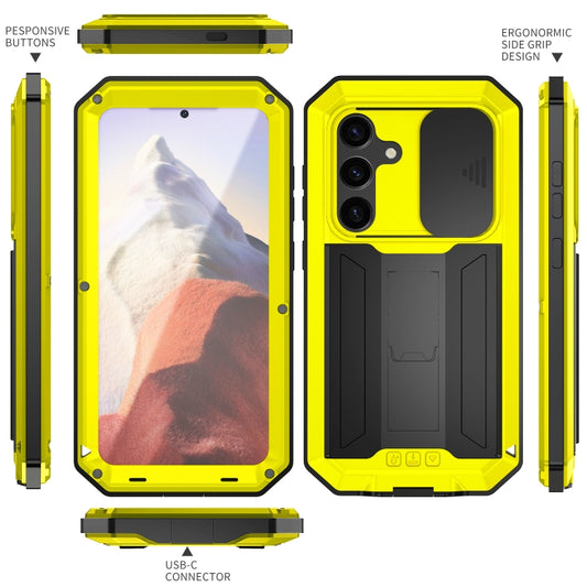For Samsung Galaxy S24 5G R-JUST Sliding Camera Life Waterproof Holder Phone Case(Yellow) by R-JUST