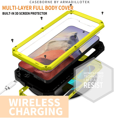 For Samsung Galaxy S24 5G R-JUST Sliding Camera Life Waterproof Holder Phone Case(Yellow) - Galaxy S24 5G Cases by R-JUST | Online Shopping UK | buy2fix